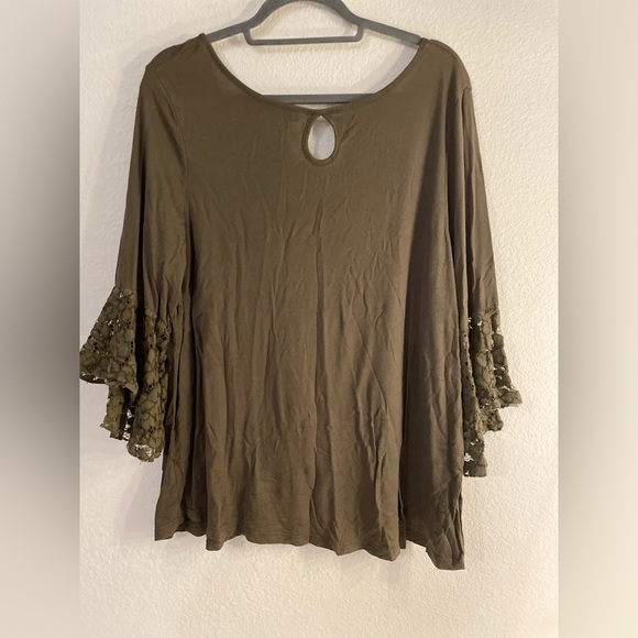 Roommates Green 3/4 Sleeve Ruffled Blouse with lace details size 2X - Picture 5 of 5
